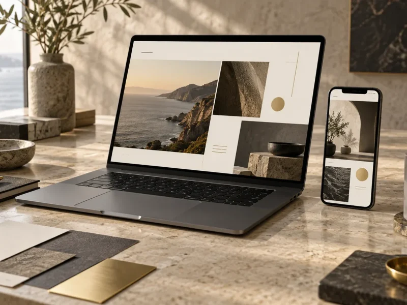 Laptop and smartphone displaying complementary editorial website concepts